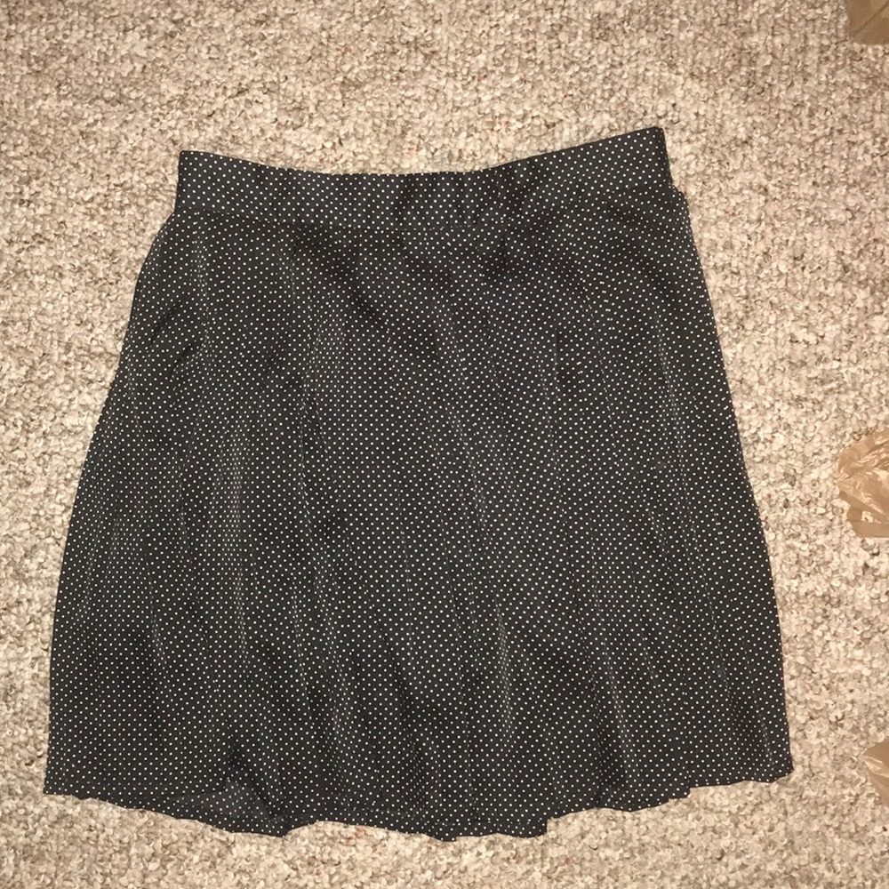 Black and white polka dot pleated A line skirt